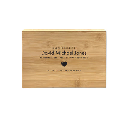 Personalised Bamboo Urn For Cremation Ashes - Name & Icon Design
