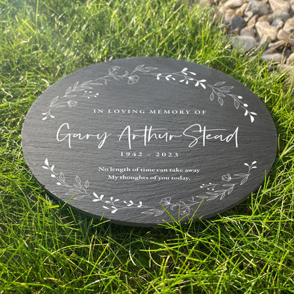 Personalised Wreath Memorial Slate Circular Grave Marker