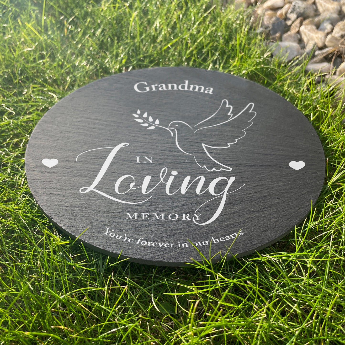 Personalised In Loving Memory Dove Slate Circular Grave Marker