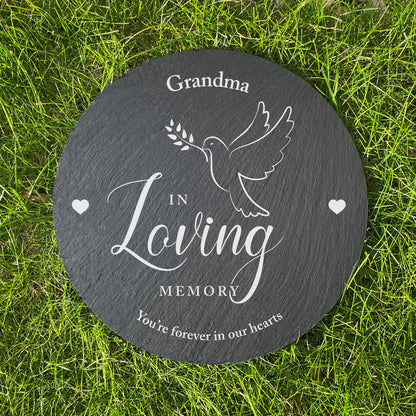 Personalised In Loving Memory Dove Slate Circular Grave Marker