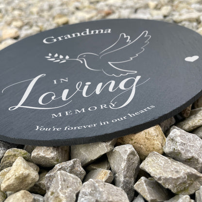 Personalised In Loving Memory Dove Slate Circular Grave Marker