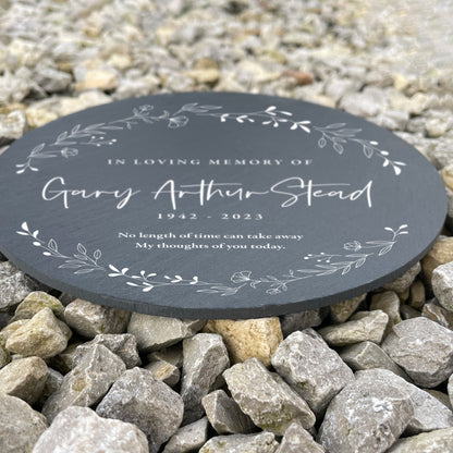 Personalised Wreath Memorial Slate Circular Grave Marker