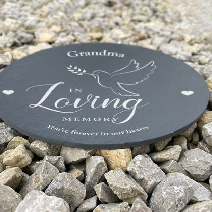 Personalised In Loving Memory Dove Slate Circular Grave Marker