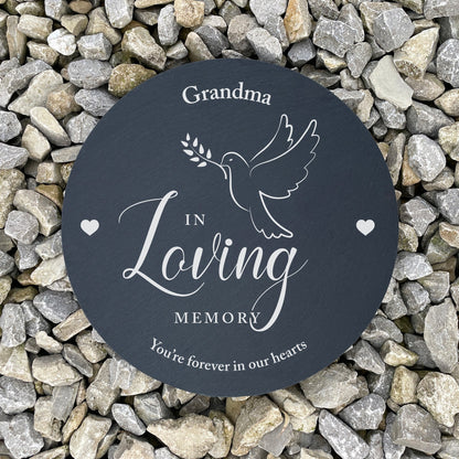 Personalised In Loving Memory Dove Slate Circular Grave Marker