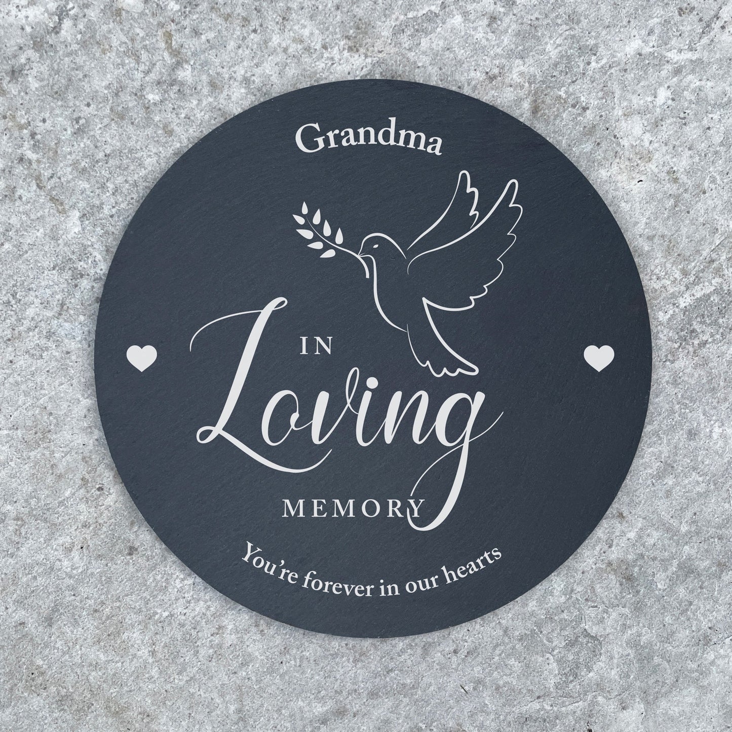 Personalised In Loving Memory Dove Slate Circular Grave Marker