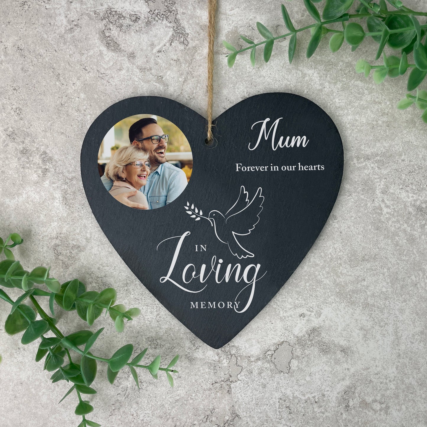 Personalised Photo In Loving Memory Dove Slate Heart Decoration 15 x 16cm