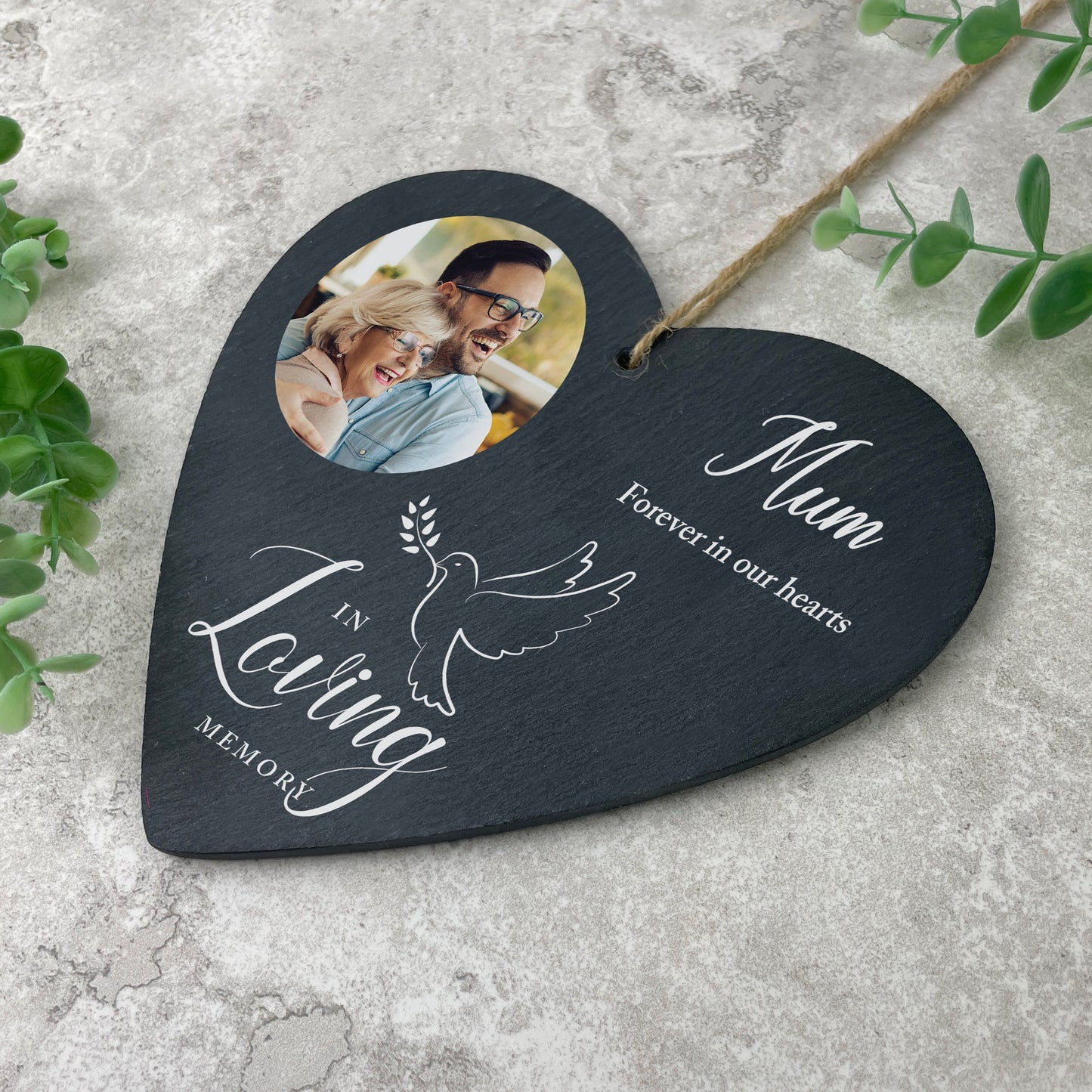 Personalised Photo In Loving Memory Dove Slate Heart Decoration 15 x 16cm