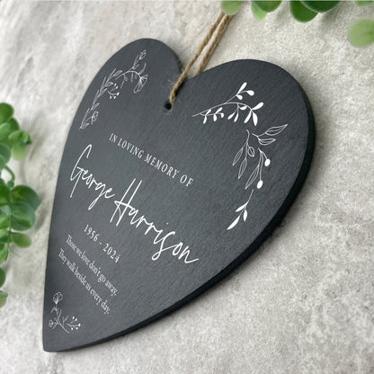 Personalised Wreath Memorial Slate Hanging Heart Decoration 15 x 16cm