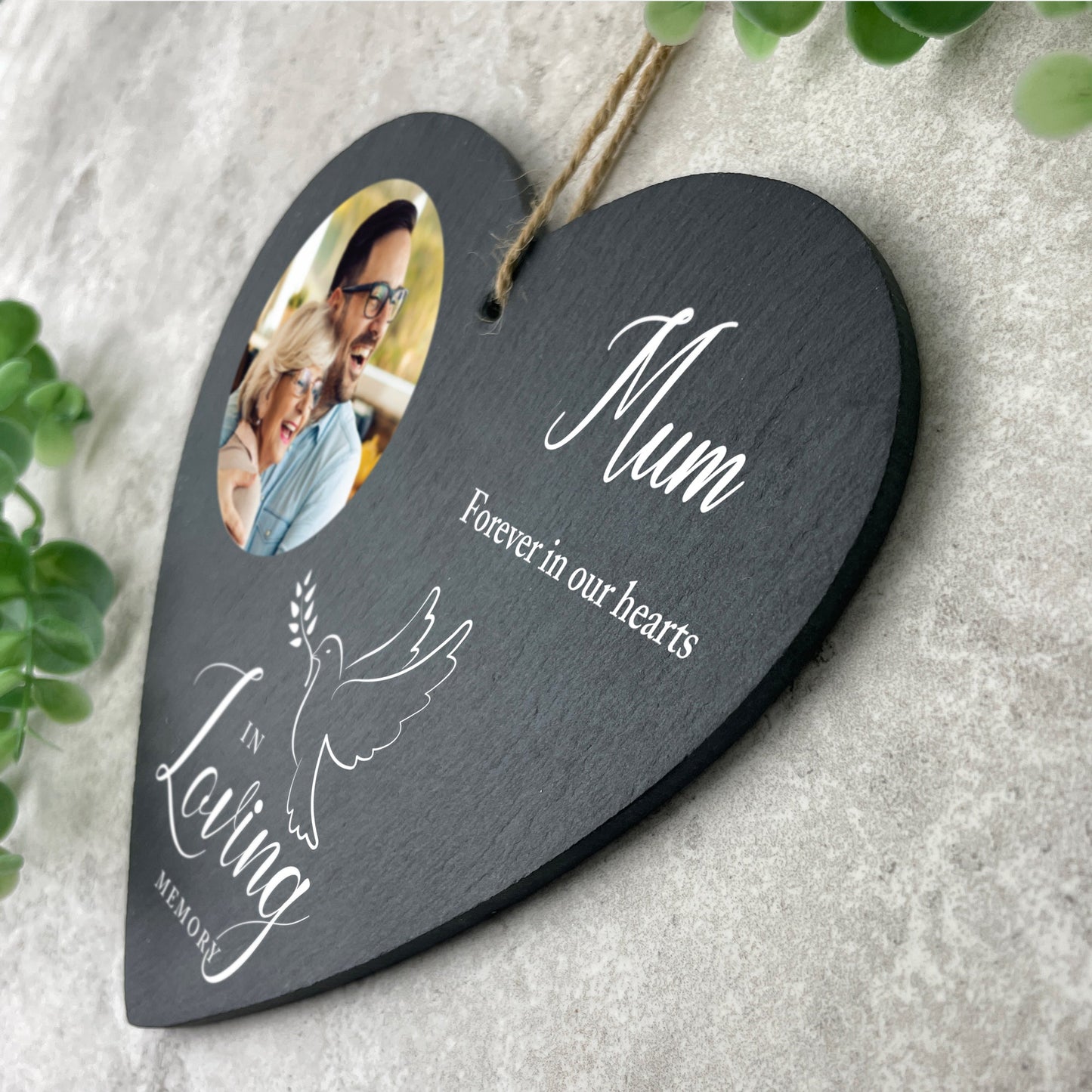 Personalised Photo In Loving Memory Dove Slate Heart Decoration 15 x 16cm