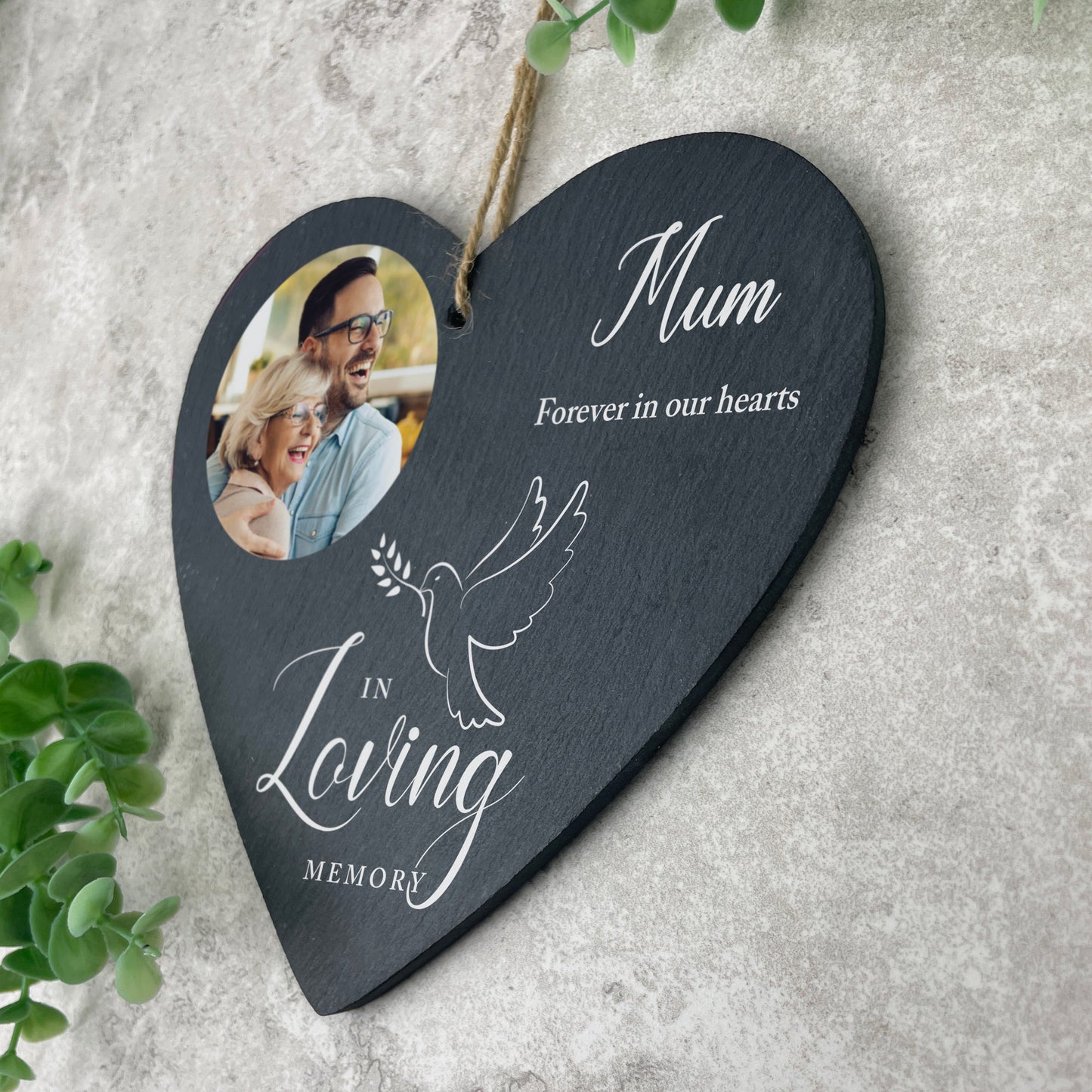 Personalised Photo In Loving Memory Dove Slate Heart Decoration 15 x 16cm