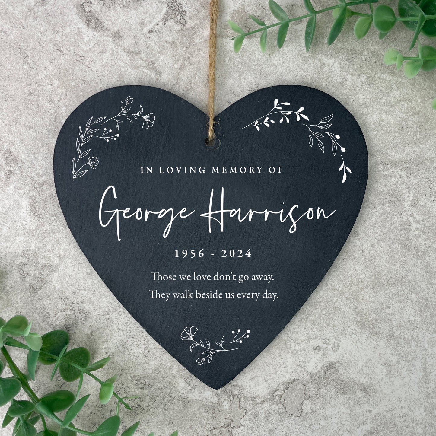 Personalised Wreath Memorial Slate Hanging Heart Decoration 15 x 16cm