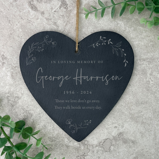 Personalised Wreath Memorial Slate Hanging Heart Decoration 15 x 16cm