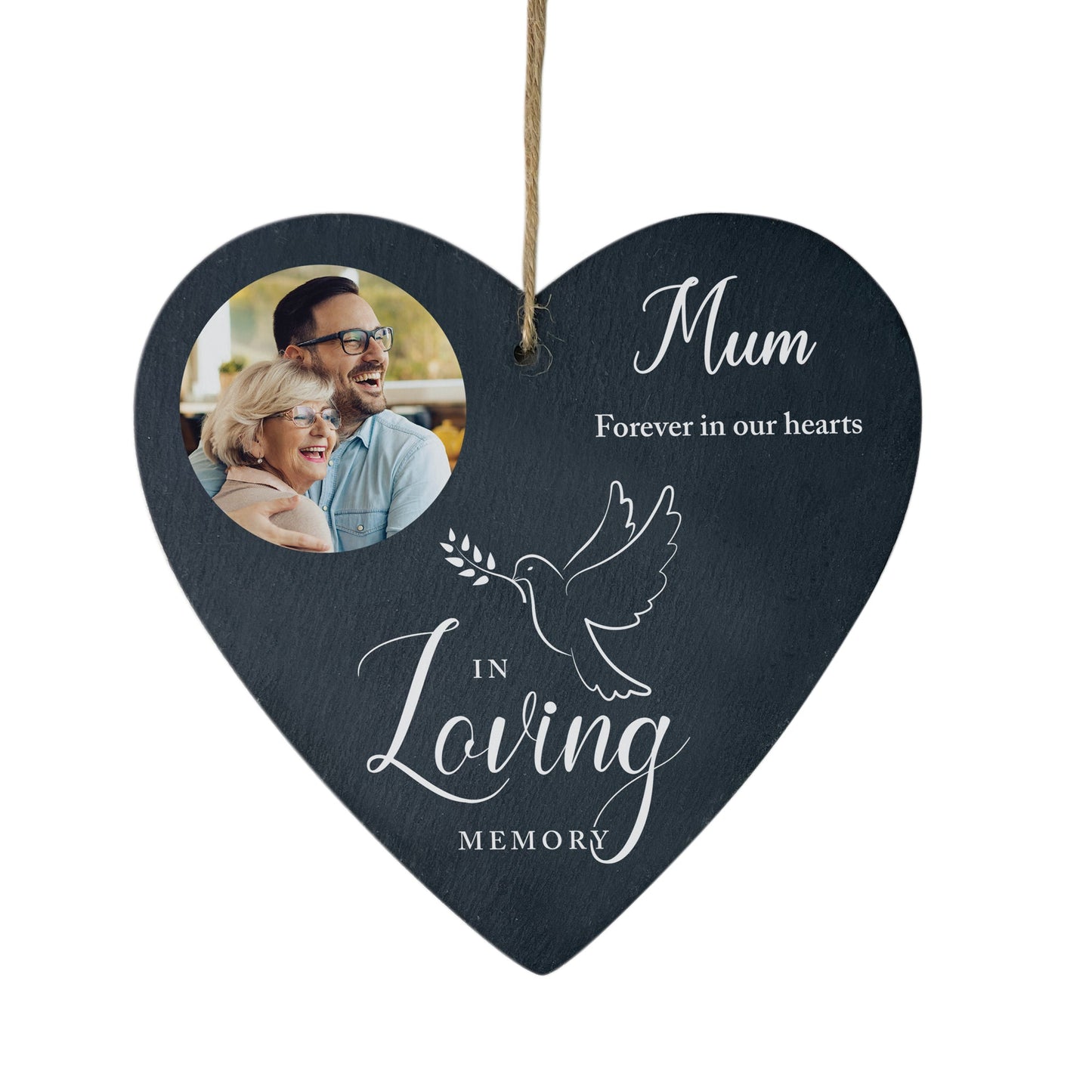 Personalised Photo In Loving Memory Dove Slate Heart Decoration 15 x 16cm