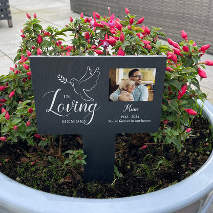 Personalised Large In Loving Memory Dove Photo Slate Plant Marker