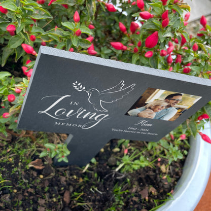 Personalised Large In Loving Memory Dove Photo Slate Plant Marker