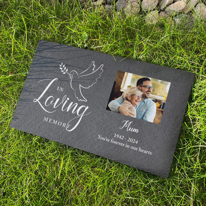 Personalised In Loving Memory Dove Photo Slate Grave Marker 25 x 15cm