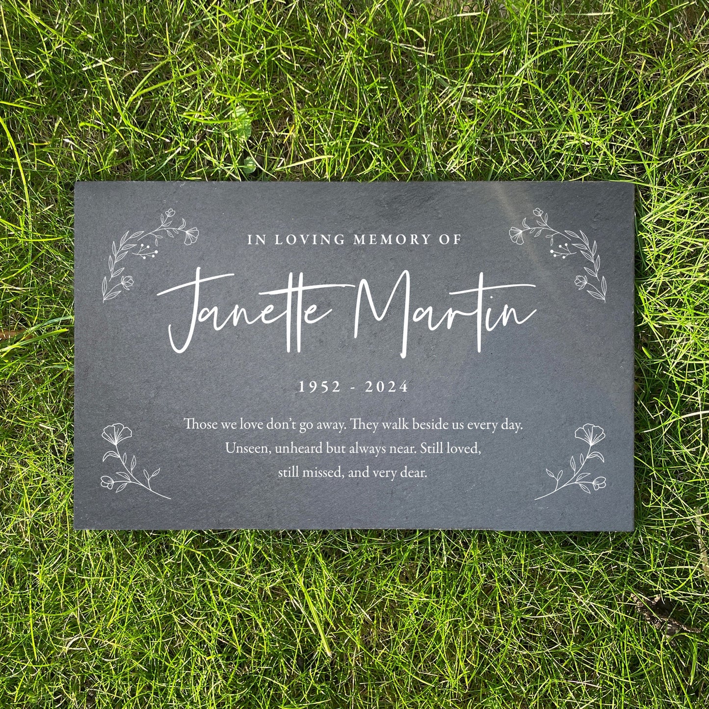 Personalised Wreath Memorial Slate Grave Marker 25 x 15cm