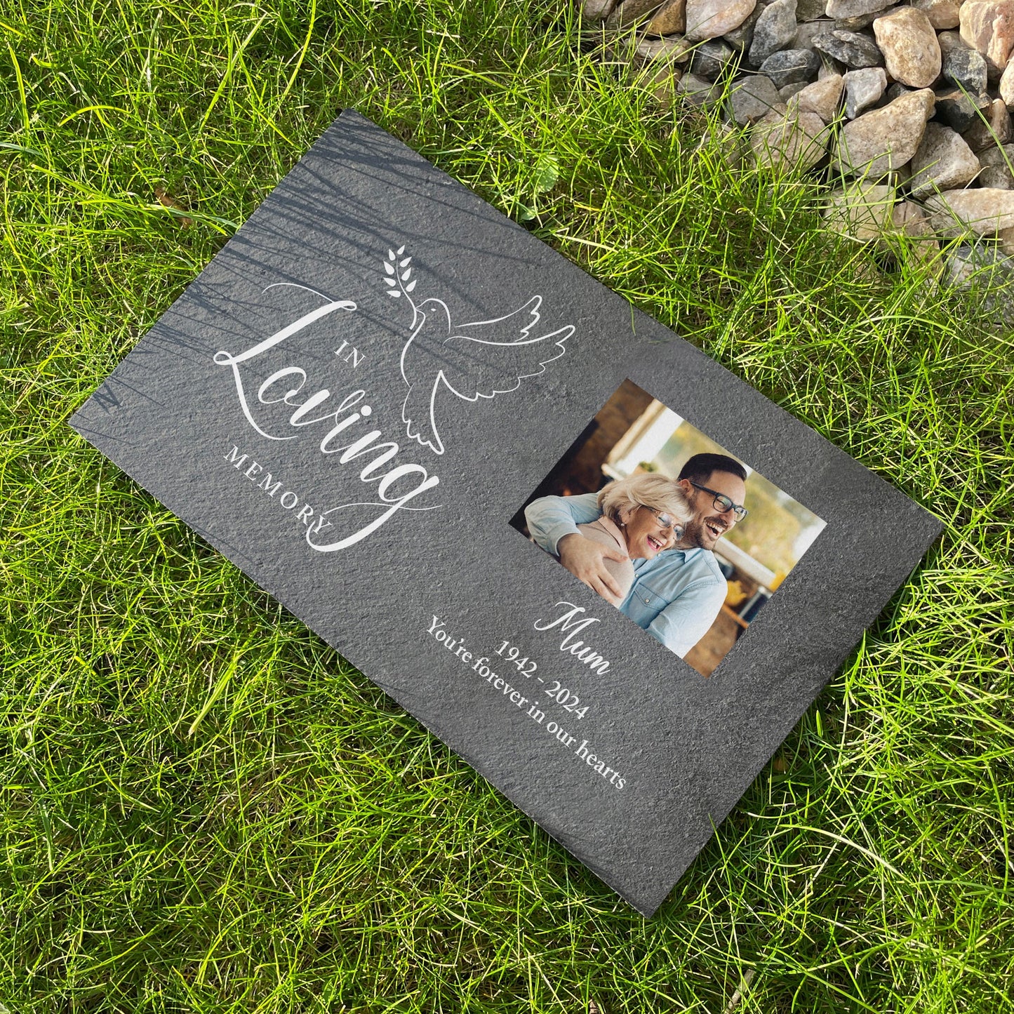 Personalised In Loving Memory Dove Photo Slate Grave Marker 25 x 15cm