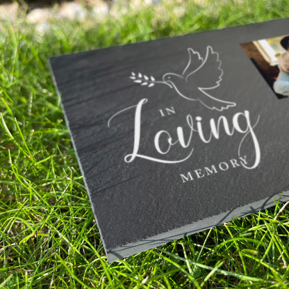 Personalised In Loving Memory Dove Photo Slate Grave Marker 25 x 15cm