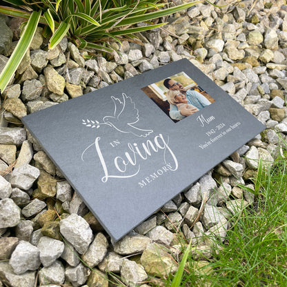 Personalised In Loving Memory Dove Photo Slate Grave Marker 25 x 15cm