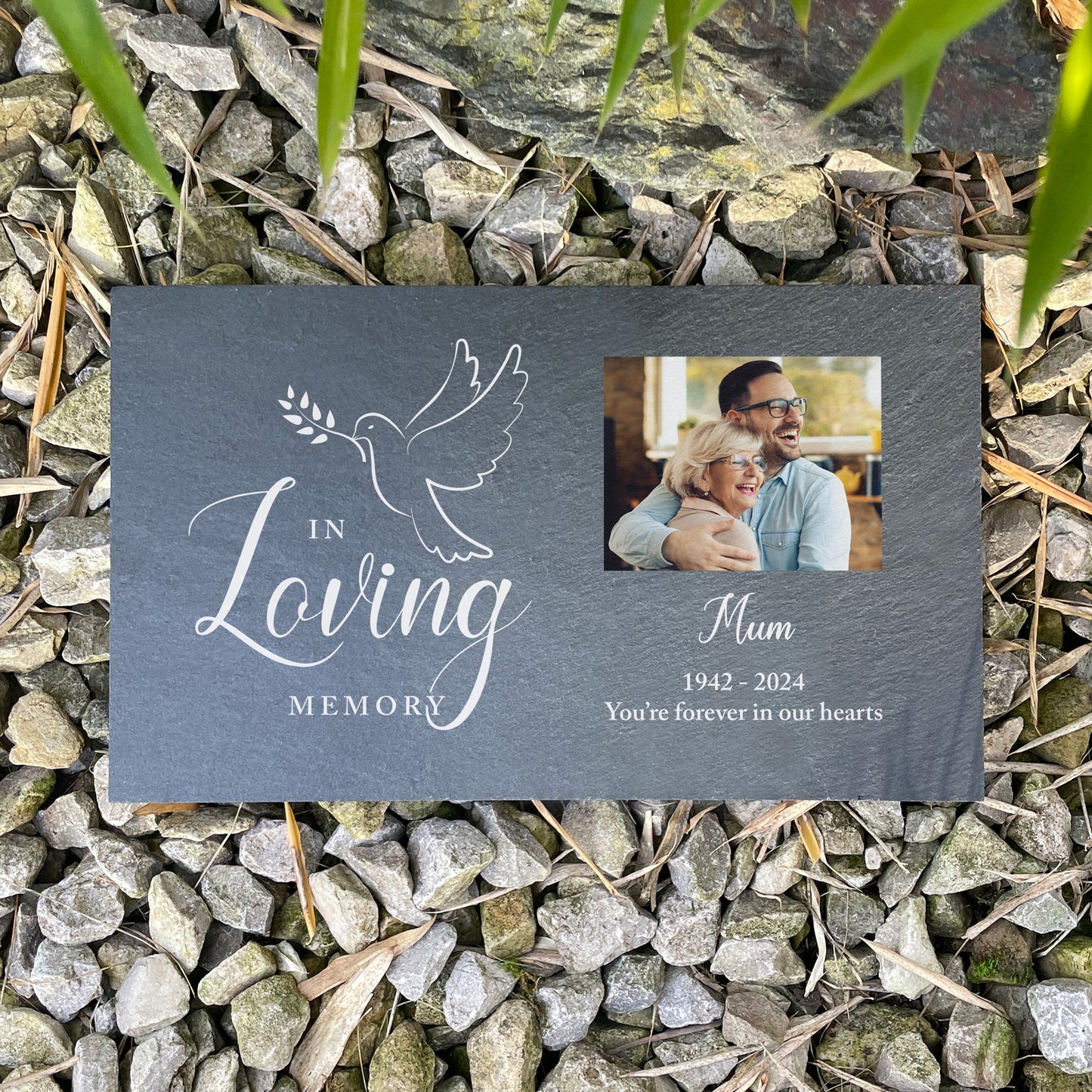 Personalised In Loving Memory Dove Photo Slate Grave Marker 25 x 15cm