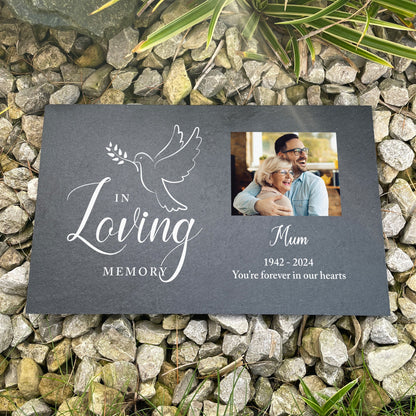 Personalised In Loving Memory Dove Photo Slate Grave Marker 25 x 15cm