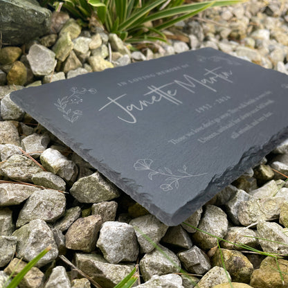 Personalised Wreath Memorial Slate Grave Marker 30 x 20cm