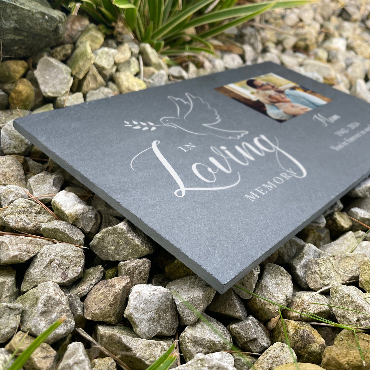 Personalised In Loving Memory Dove Photo Slate Grave Marker 25 x 15cm