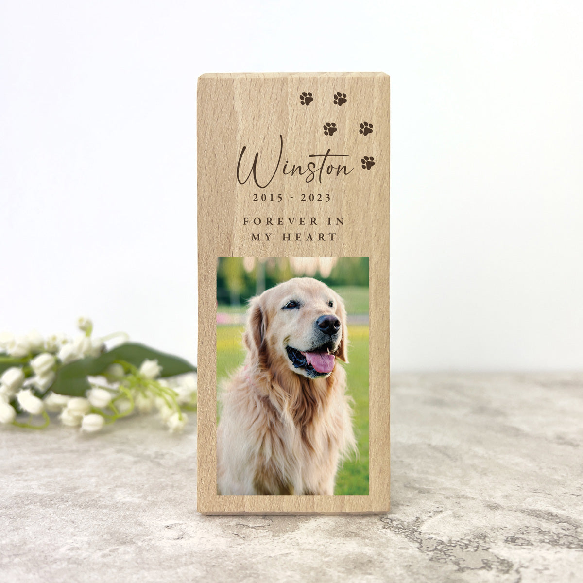 Personalised Solid Wooden Photo Pet Memorial Tea Light Holder - 2 Sizes