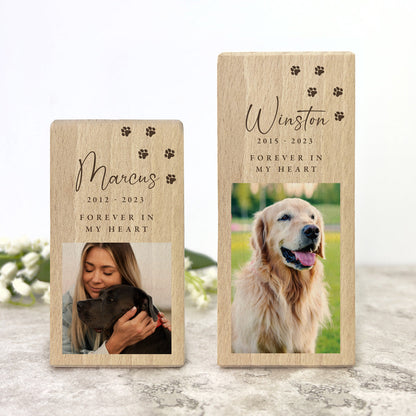 Personalised Solid Wooden Photo Pet Memorial Tea Light Holder - 2 Sizes