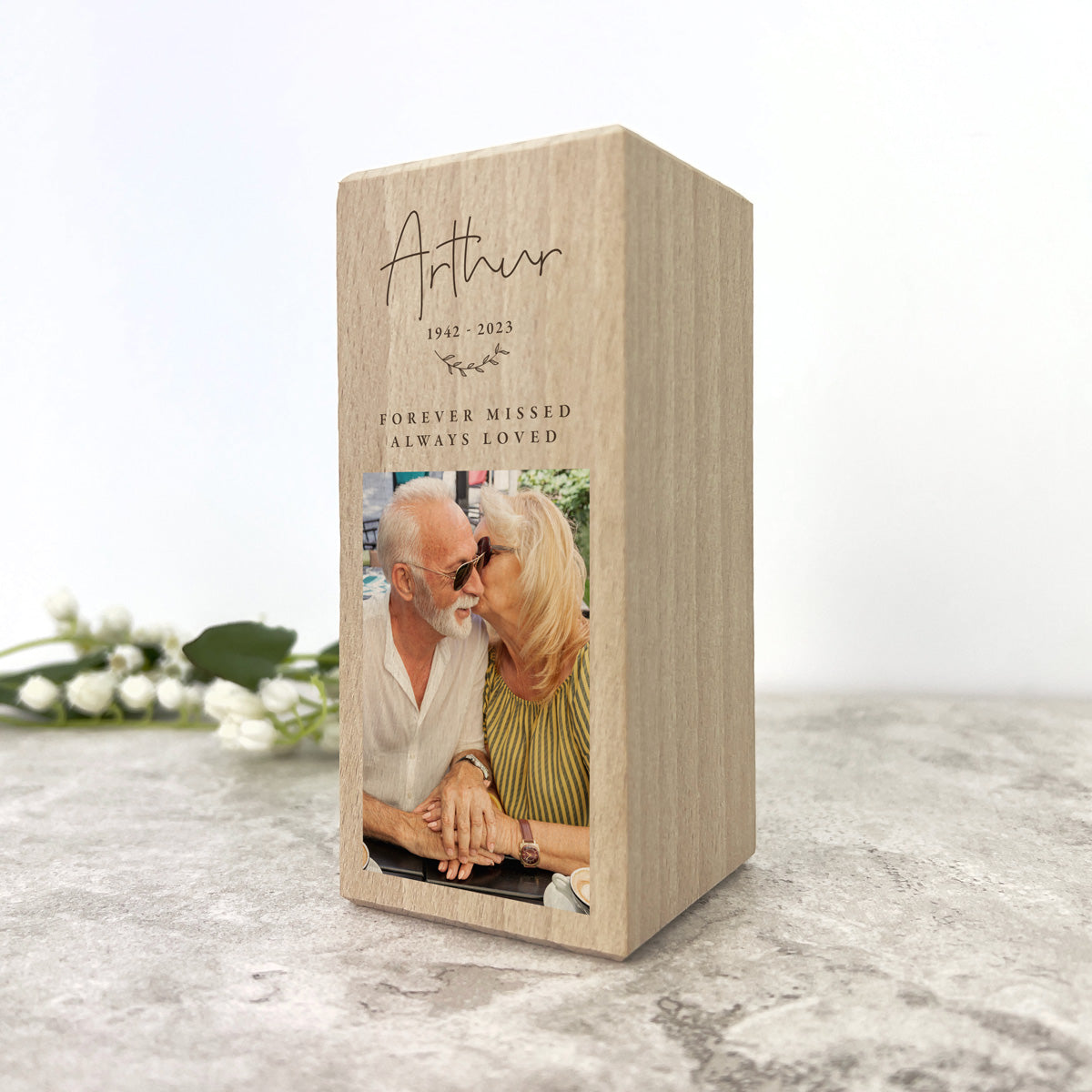 Personalised Solid Wooden Photo Memorial Tea Light Holder - 2 Sizes