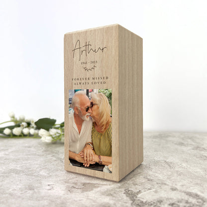 Personalised Solid Wooden Photo Memorial Tea Light Holder - 2 Sizes