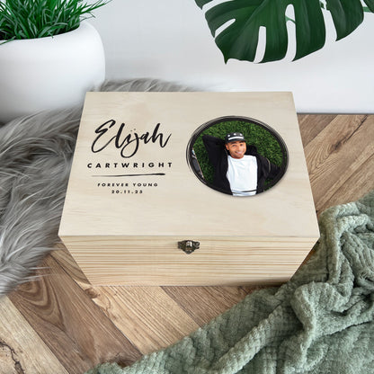 Personalised Modern Any Occasion Circle Photo Memory Box - 5 Sizes