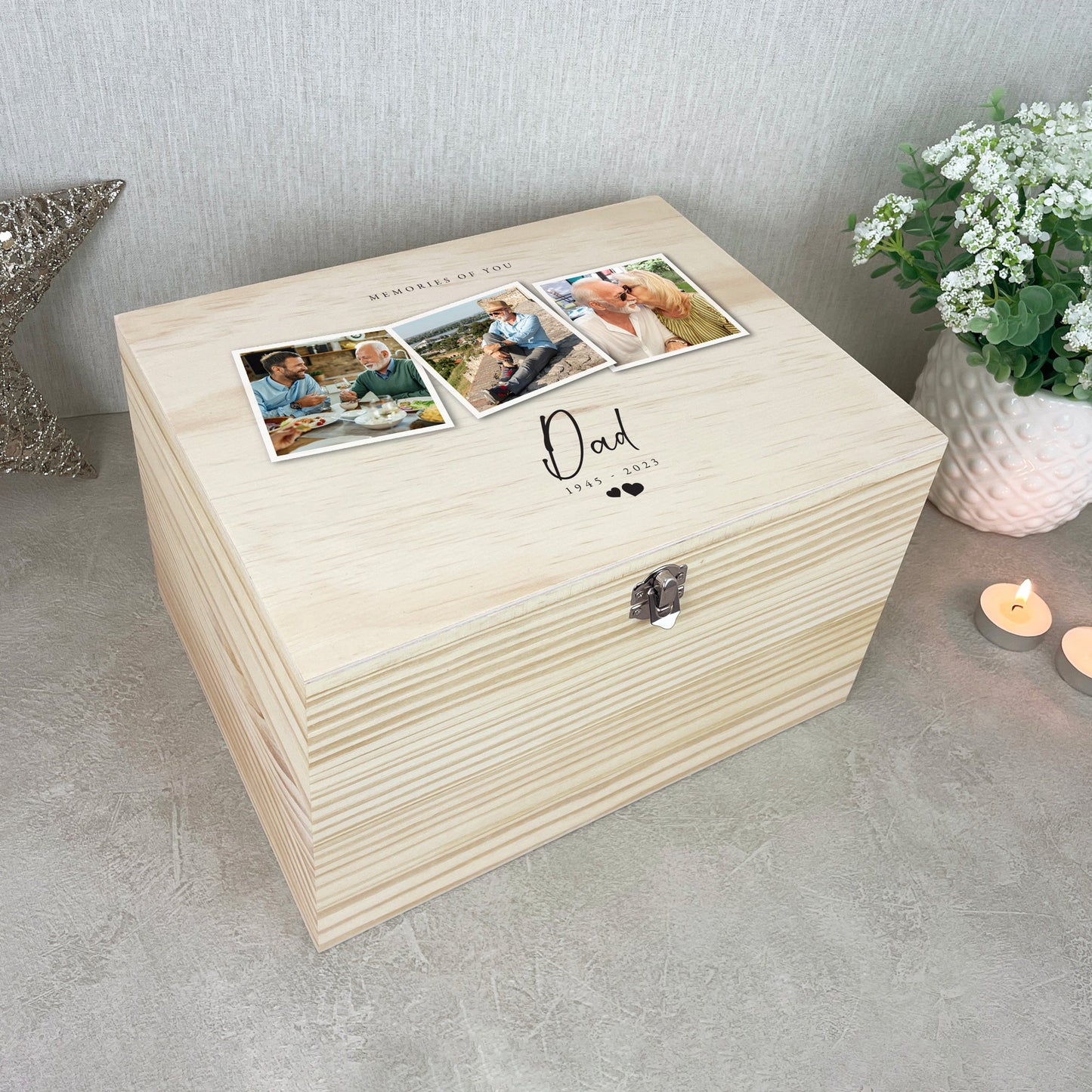 Personalised Wooden Memorial Photo Keepsake Memory Box - 5 Sizes