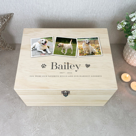 Personalised Three Photo Pet Memorial Keepsake Box - 5 Sizes