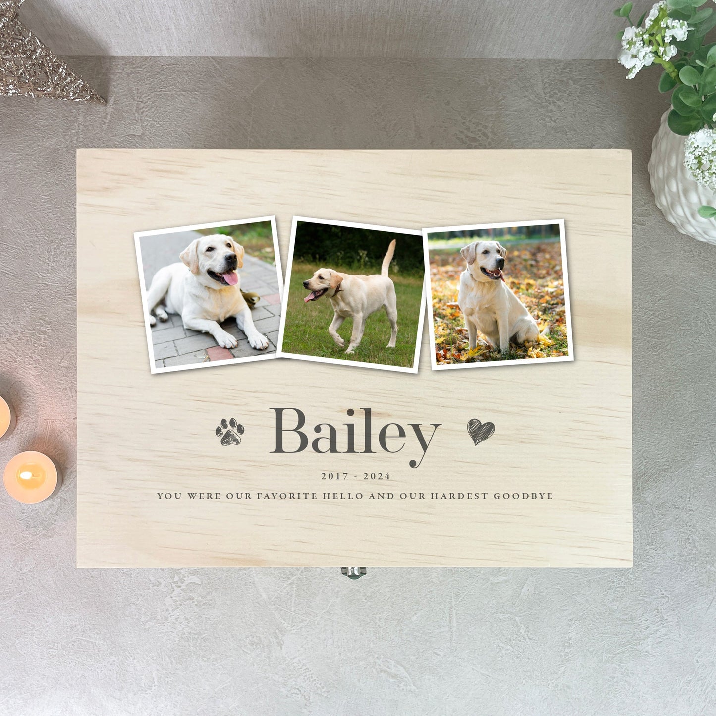 Personalised Three Photo Pet Memorial Keepsake Box - 5 Sizes