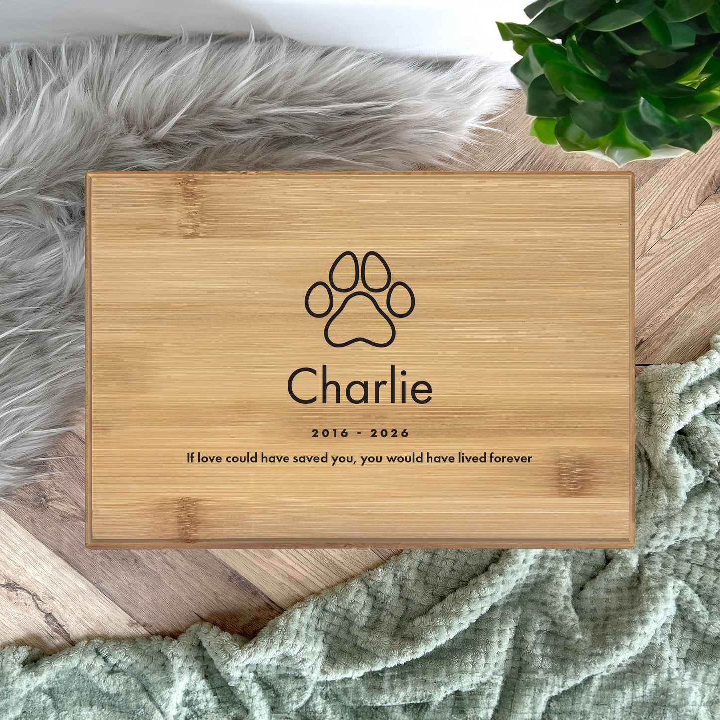 Personalised Bamboo Urn For Pet Cremation Ashes - Dog/Cat Design