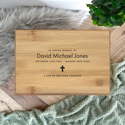 Personalised Bamboo Urn For Cremation Ashes - Name & Icon Design