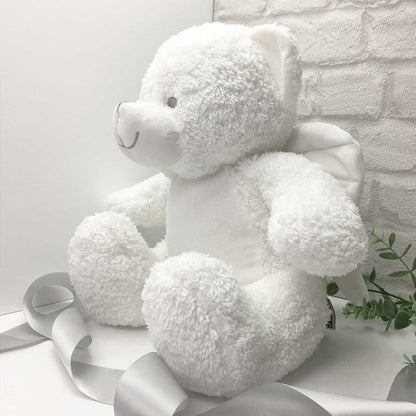 Personalised Photo Record-A-Voice Keepsake Memory Bear - White Angel Wings