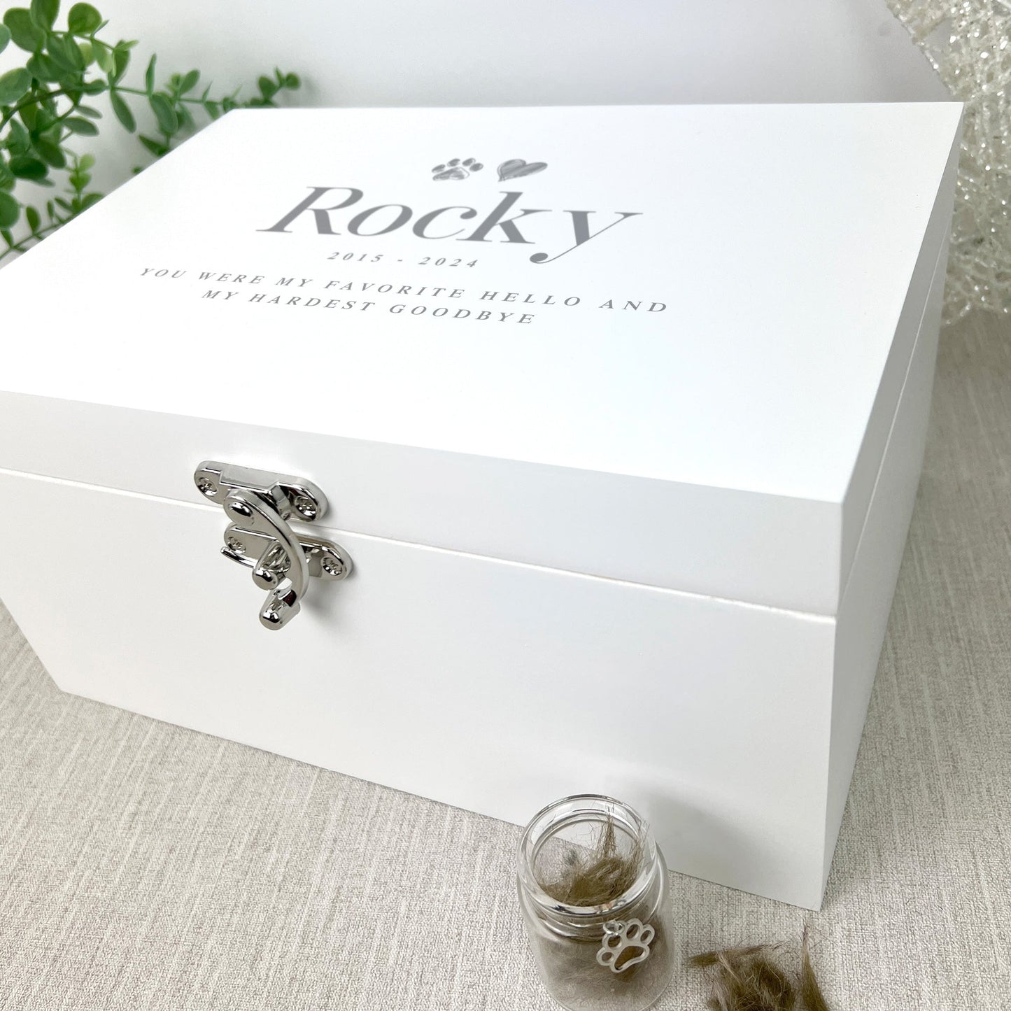 Personalised White Wooden Sketch Pet Memorial Keepsake Box - 3 Sizes (22cm | 27cm | 30cm)