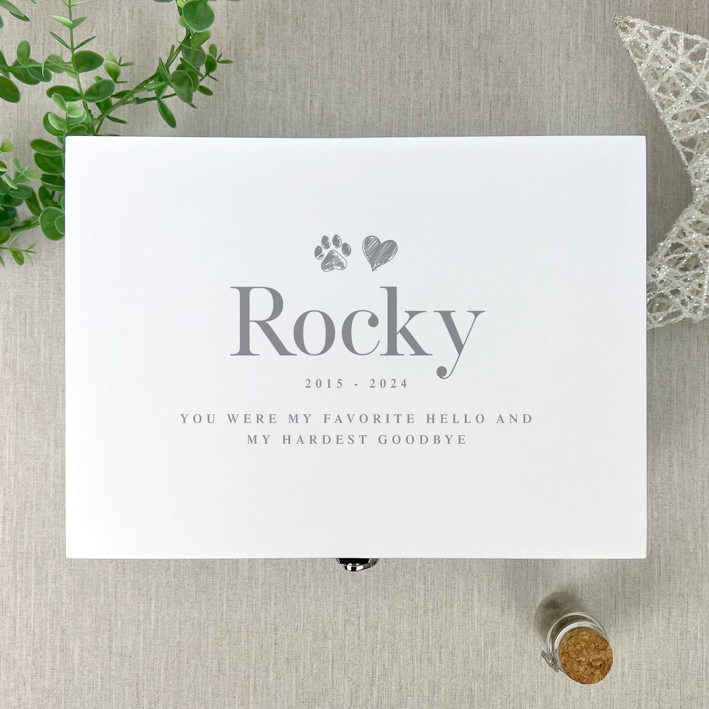 Personalised White Wooden Sketch Pet Memorial Keepsake Box - 3 Sizes (22cm | 27cm | 30cm)