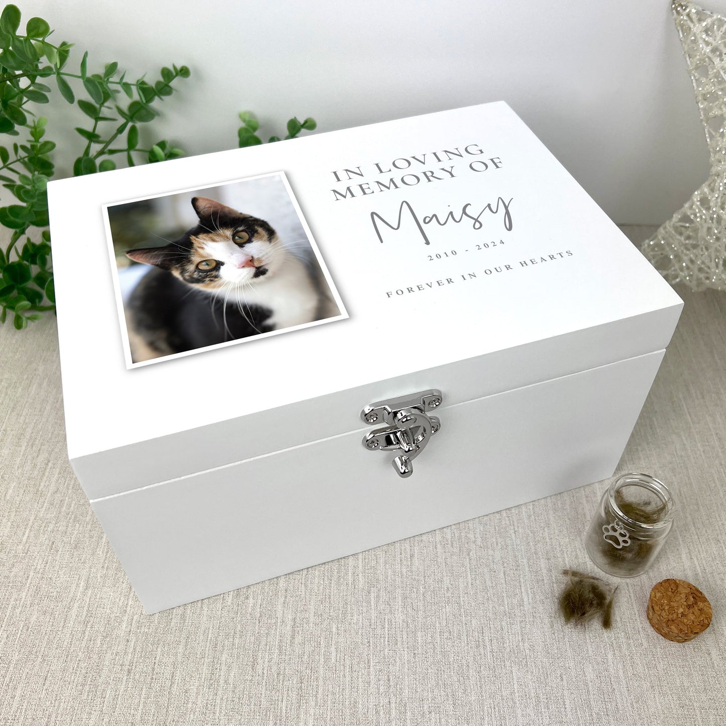 Personalised White Wooden"In Loving Memory Of" Pet Photo Memorial Keepsake Box - 3 Sizes (22cm | 27cm | 30cm)