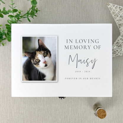 Personalised White Wooden"In Loving Memory Of" Pet Photo Memorial Keepsake Box - 3 Sizes (22cm | 27cm | 30cm)