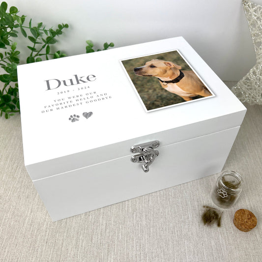 Personalised White Wooden Sketch Pet Photo Memorial Keepsake Box - 3 Sizes