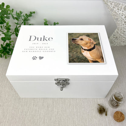 Personalised White Wooden Sketch Pet Photo Memorial Keepsake Box - 3 Sizes