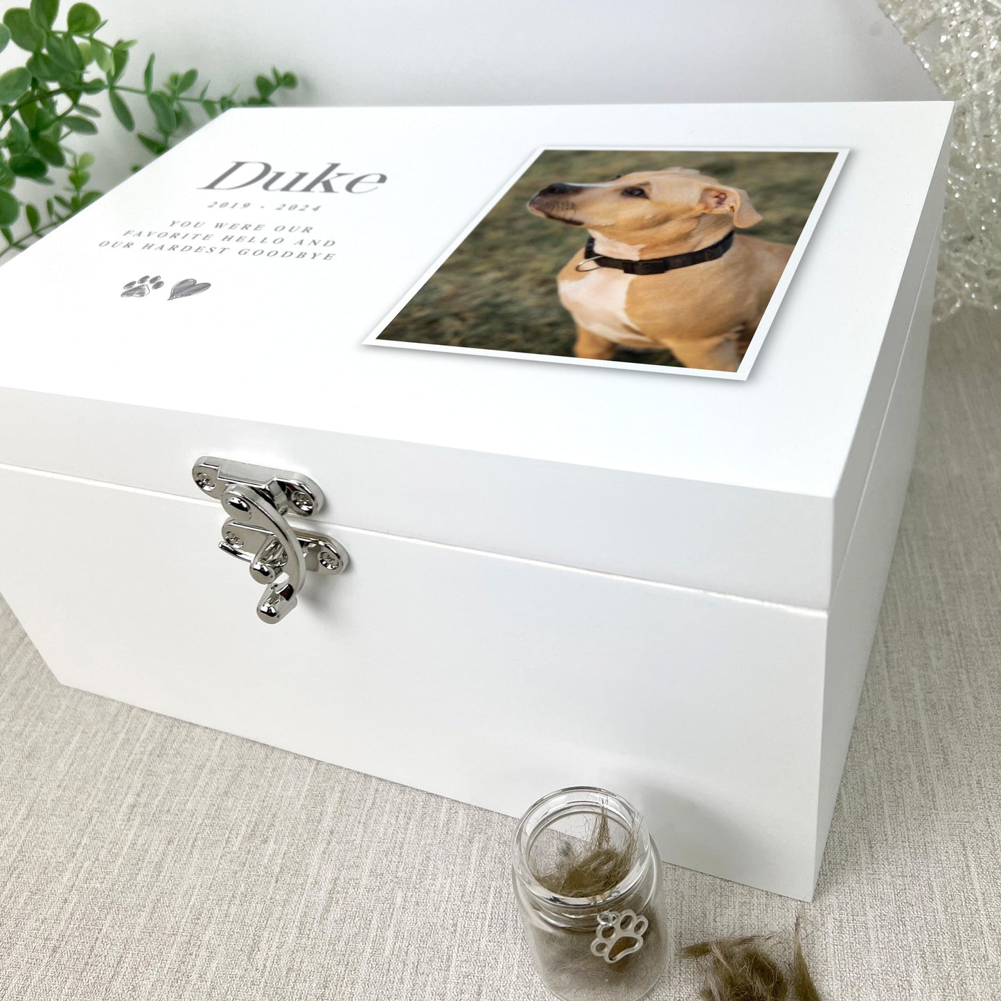 Personalised White Wooden Sketch Pet Photo Memorial Keepsake Box - 3 Sizes