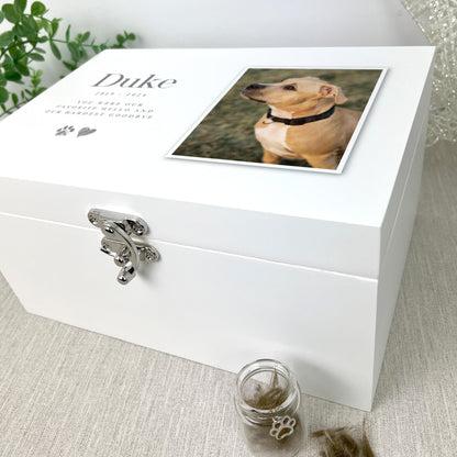 Personalised White Wooden Sketch Pet Photo Memorial Keepsake Box - 3 Sizes