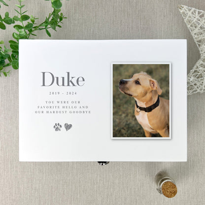 Personalised White Wooden Sketch Pet Photo Memorial Keepsake Box - 3 Sizes