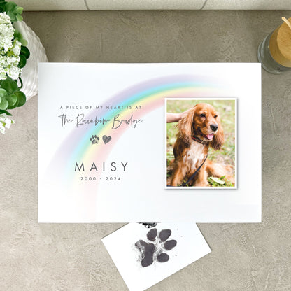 Personalised White Wooden Rainbow Bridge Pet Photo Memorial Keepsake Box - 3 Sizes