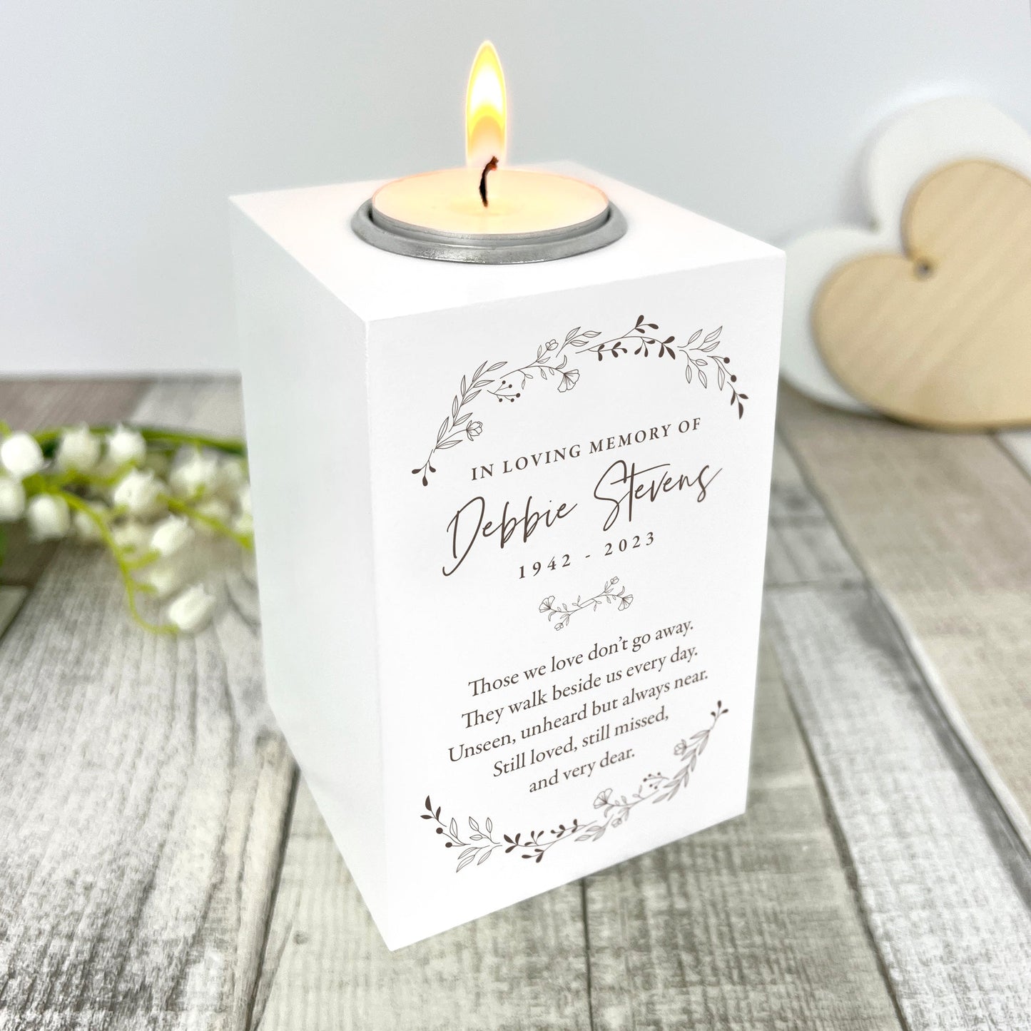 Personalised Wreath Memorial White Tea Light Holder